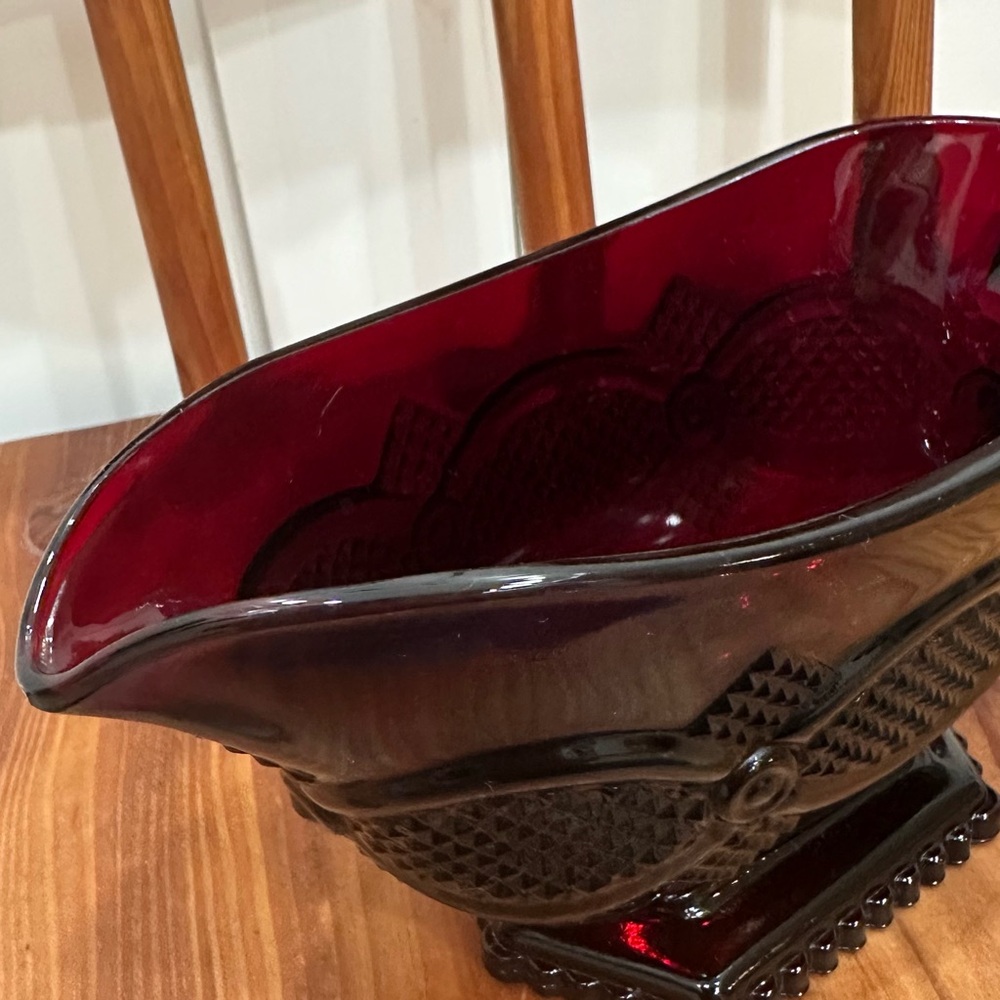 Vintage Avon 1876 Ruby Red Cape Cod Collection Footed Gravy Boat - Picture 5 of 8